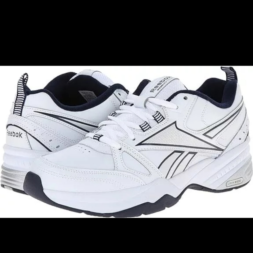 NEW REEBOK Men's Royal Trainer Sneakers 4E Wide Width Memory Tech Foam Wht/Navy